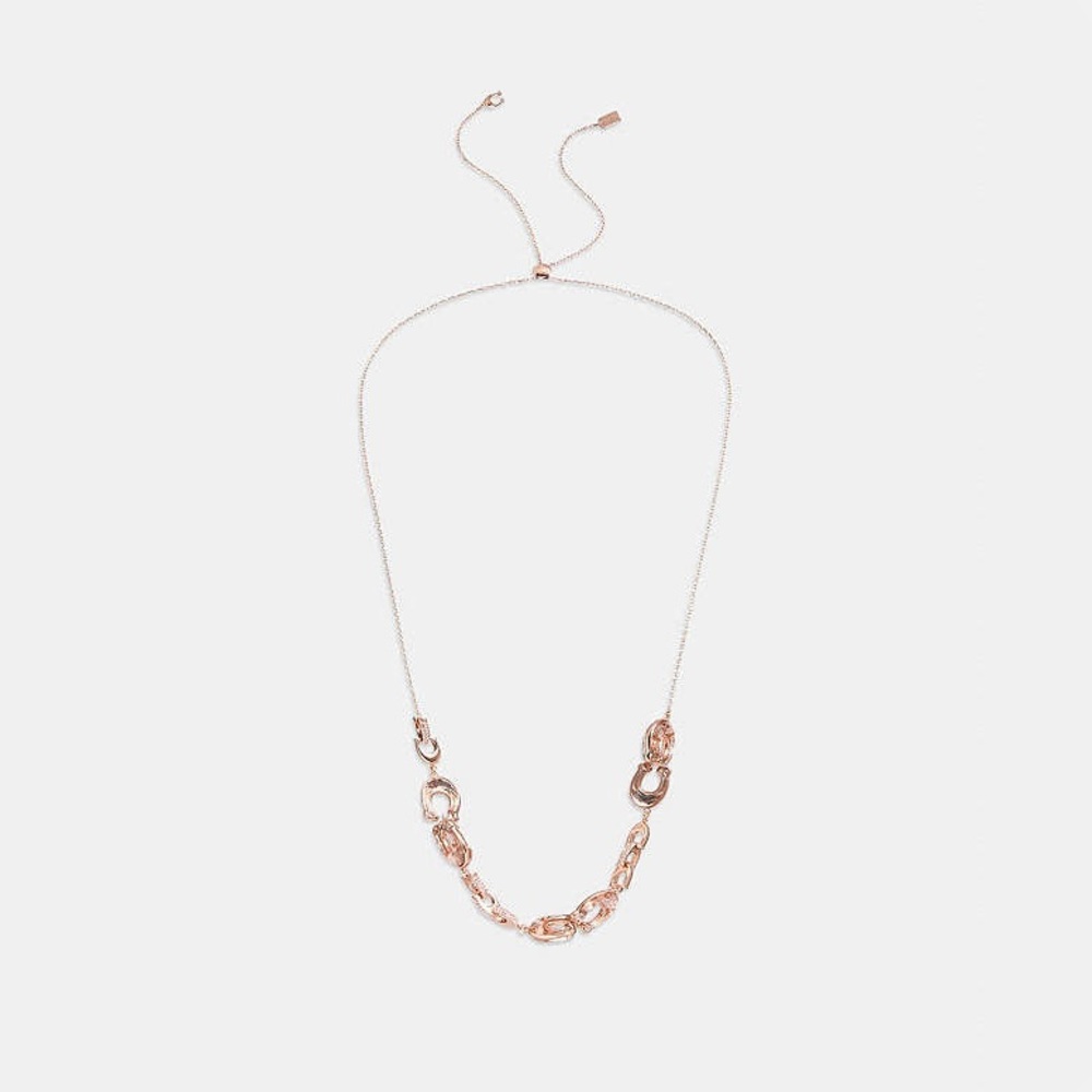 Coach Facelet Crystal Slider Necklace Rose Gold